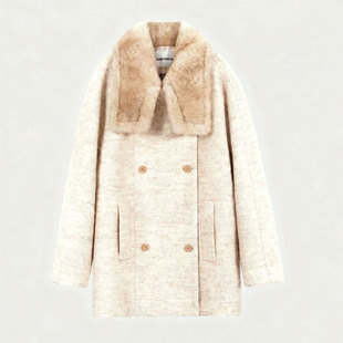 Forevercan女装2025新款赫尔曼斯鹅绒服羽绒服经典羊毛呢长款外套