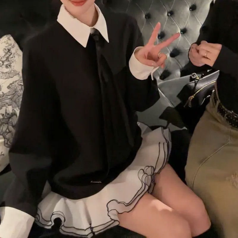 可爱减龄衬衫裙纯色拼接