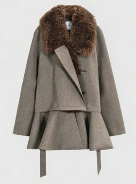 SSAVAGE女装2026新款斯图亚特羊毛领解构主义可拆卸裙摆大衣外套