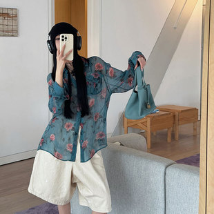 ALL大拿R 宽松衬衫 13华丽破碎风蓝色玫瑰中长款 长袖 背心裙 TAKE