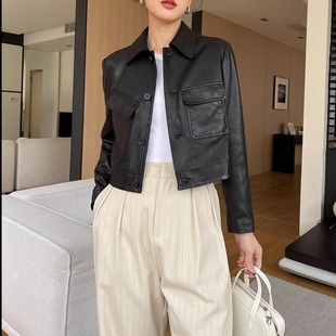 进口真皮头层植鞣绵羊皮女短款 小个子皮衣 休闲夹克外套2025年秋季