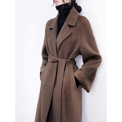 赫本风高级感深卡其色毛呢外套