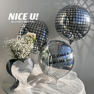 NICE U!22寸银色迪斯科4D铝膜气球桌飘气球立柱生日求婚派对装饰