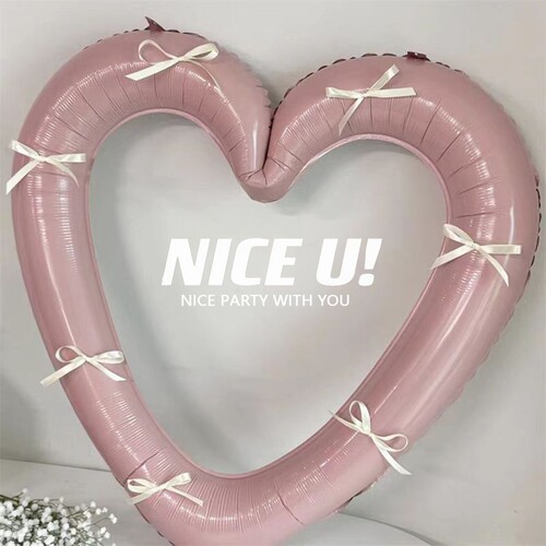 40寸ins蝴蝶结糖果粉色镂空爱心气球情人节表白铝膜气球装饰布置
