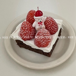 NICE 韩国ins红色帽子小熊蜡烛生日蛋糕圣诞节平安夜泰迪熊蜡烛