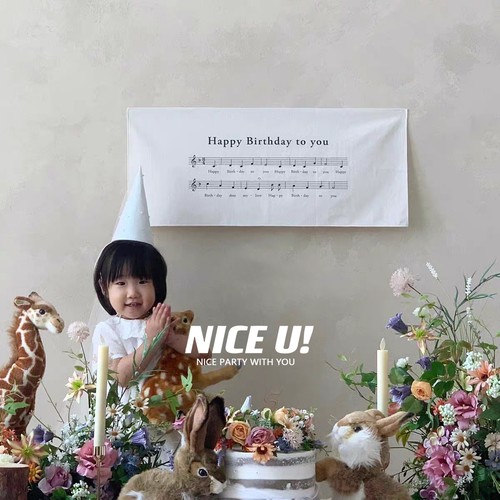 生日歌音符五线谱背景布ins森系儿童生日周岁派对装饰布置背景布