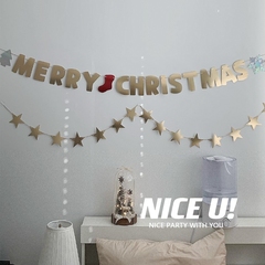 气质金铜色ins简约Merry Chri圣诞派对装饰拉旗背景布置用品拉花