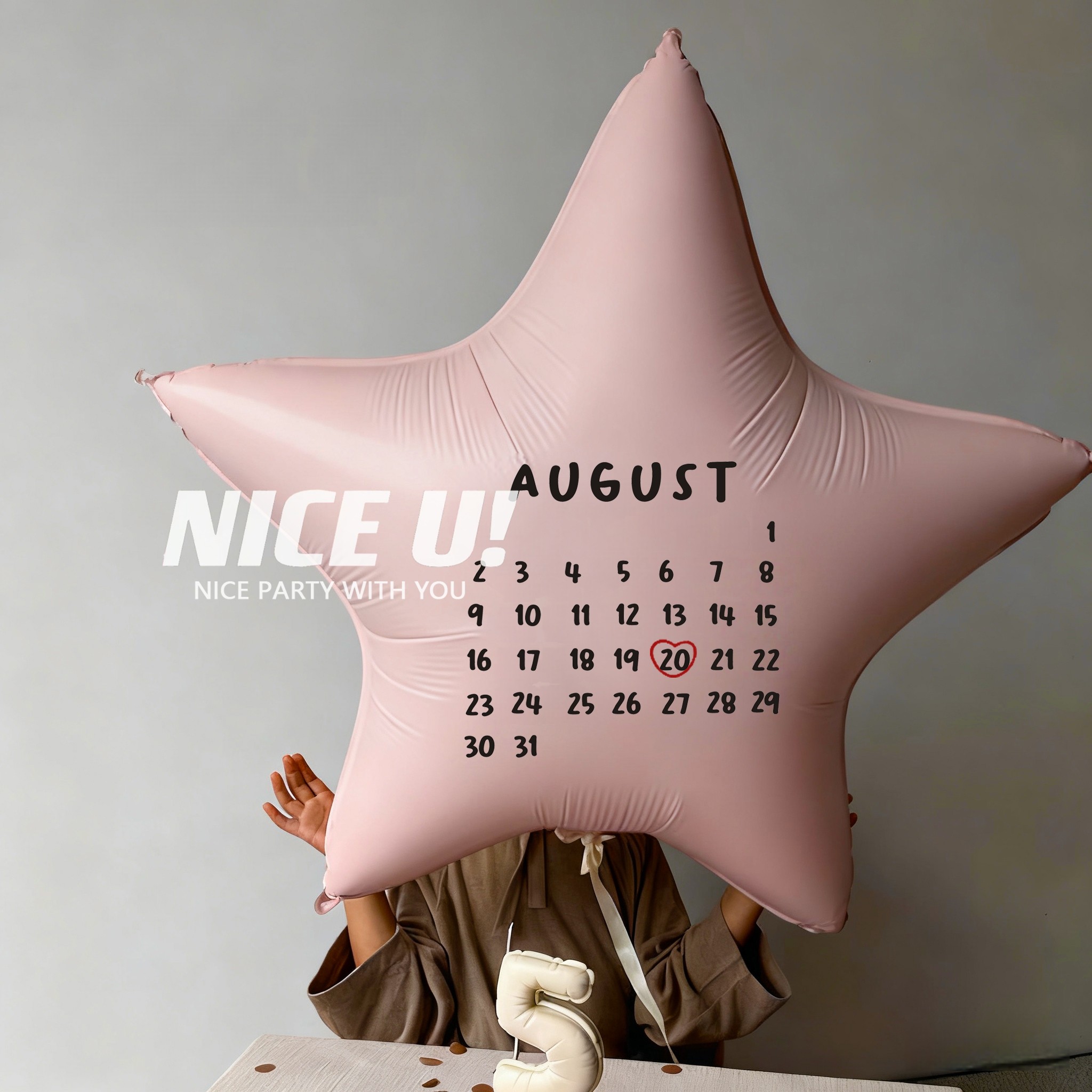 30寸粉色超大五角星气球铝膜气球月份日历生日快乐气球拍照布置