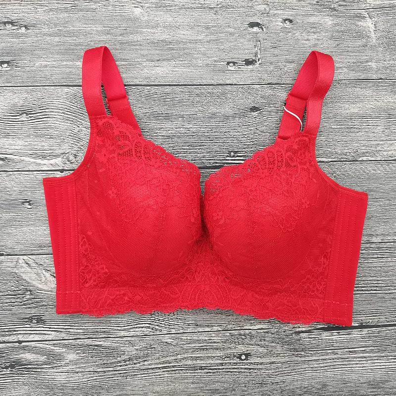 新款秋冬红色本命年文胸小胸厚杯聚拢调整型收副乳大码薄款内衣女