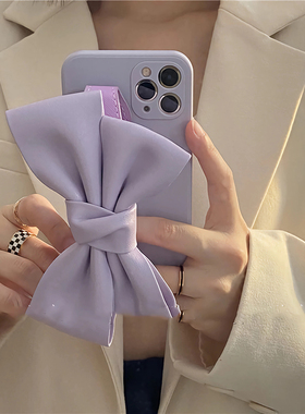 C55三星S24fe手机壳S25Ultra蝴蝶结腕带S23S22S21S20紫色A56皮质A55A54A53A52粉色A36A35A34A25A24适用Note10