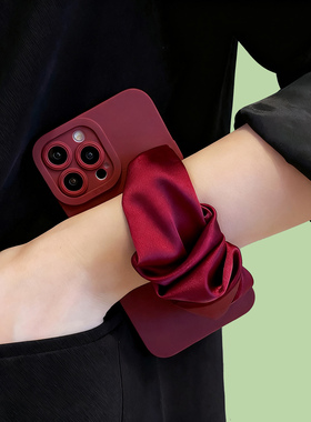 C55适用三星S24fe手机壳S25Ultra手腕带S23S22S21S20弹力丝巾A56酒红A55A54A53A52A36A35A34A25A24挂绳Note10