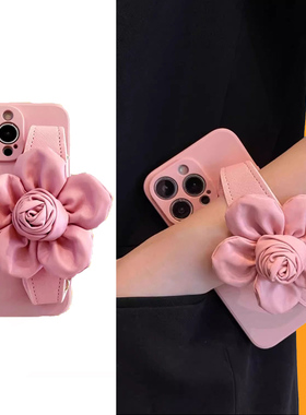 Redmi适用小米17手机壳Note15 14 13C花朵手腕带K80K50K70K60至尊版Ultra 12R红米Turbo4赵露思Civi5Pro粉K40