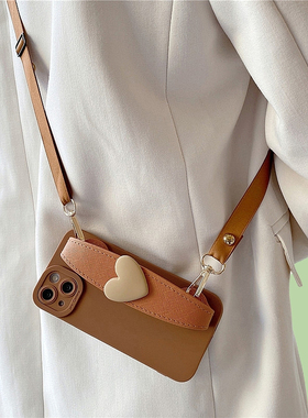 C55适用三星S24fe手机壳S25Ultra爱心手腕带S23S22S21S20棕色A56女A55A54A53A52A36A35A34A25A24斜跨背Note10