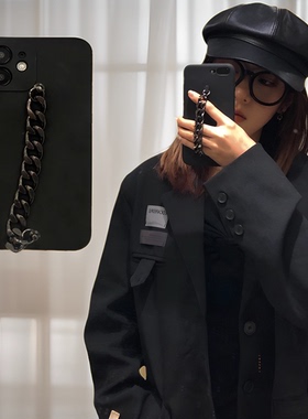 Air适用iPhone17手机壳15苹果14欧美高级链条16 13 ProMax手腕带11金属手链12黑色Plus全包xr防摔XS软套7女8P