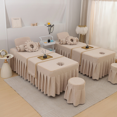 高档棉麻美容床罩单件加厚美容院专用床套按摩理疗床罩带洞可定制