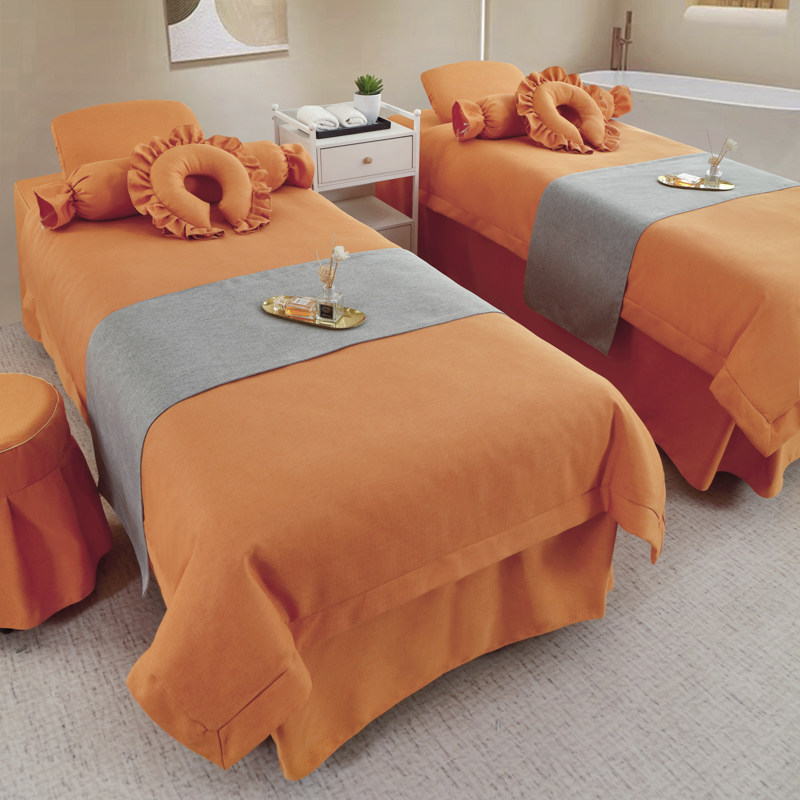 2026新款轻奢美容院床罩四件套纯棉棉麻高级按摩洗头床罩四季通用