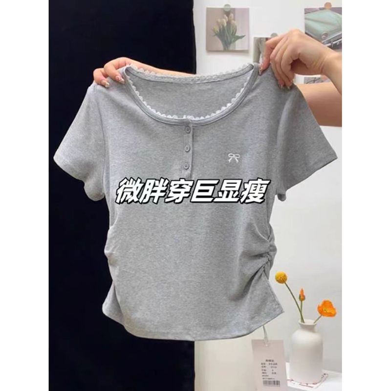 大码微胖休闲短袖T恤女装2025新款夏季正肩体恤胖MM遮肉显瘦上衣