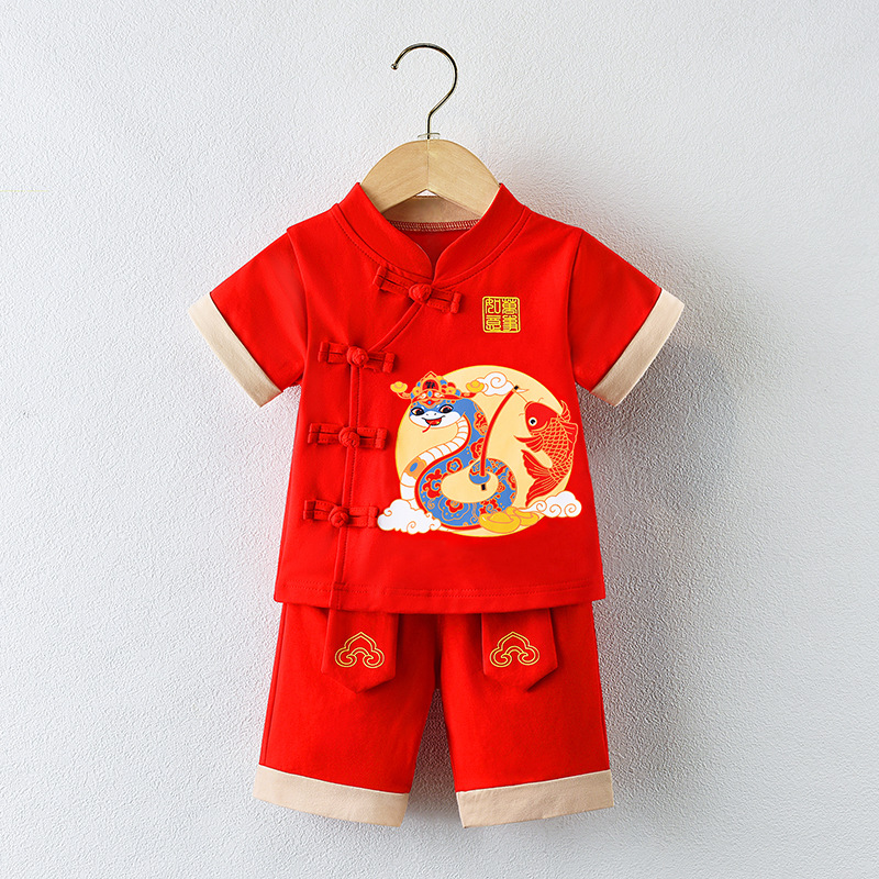蛇年男宝一周岁2抓周唐装汉服套装新中式日常可穿男童1岁2025新款