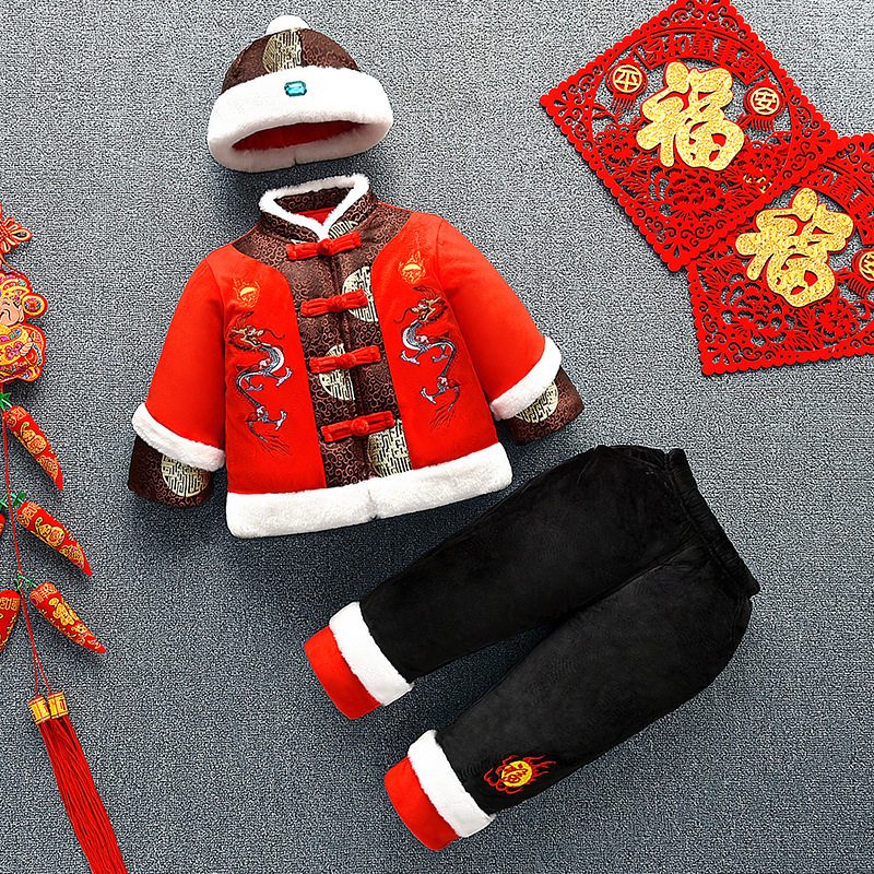 过年男宝宝婴儿童衣服男童冬装抓周汉服套装中国风拜年服唐装礼服