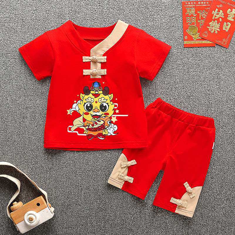 男宝宝1一2周岁宴礼服新中式汉服男童抓周夏季中国风唐装短袖套装