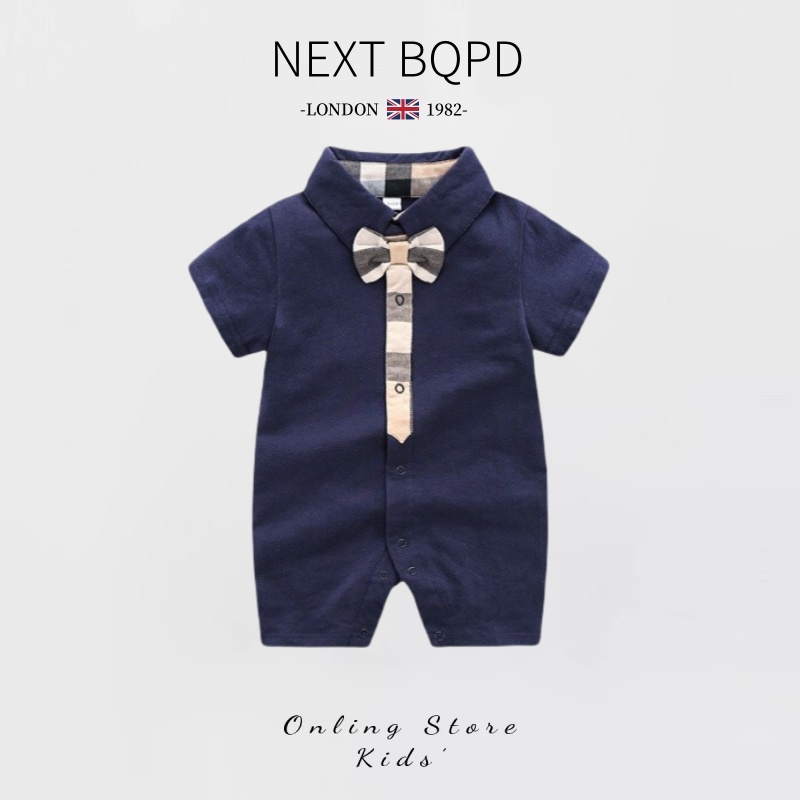 NEXT BQPD婴儿绅士连体衣纯棉夏季男宝宝polo领结哈衣周岁礼服