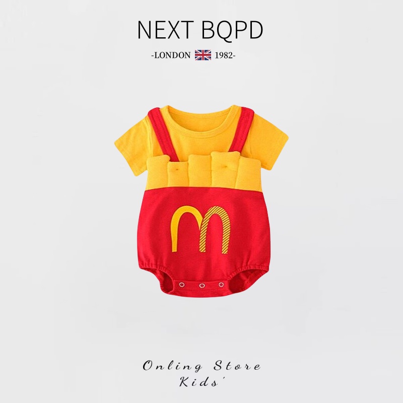 NEXT BQPD麦当劳婴儿包屁衣薄款夏季宝宝开荤仪式百天外出服潮