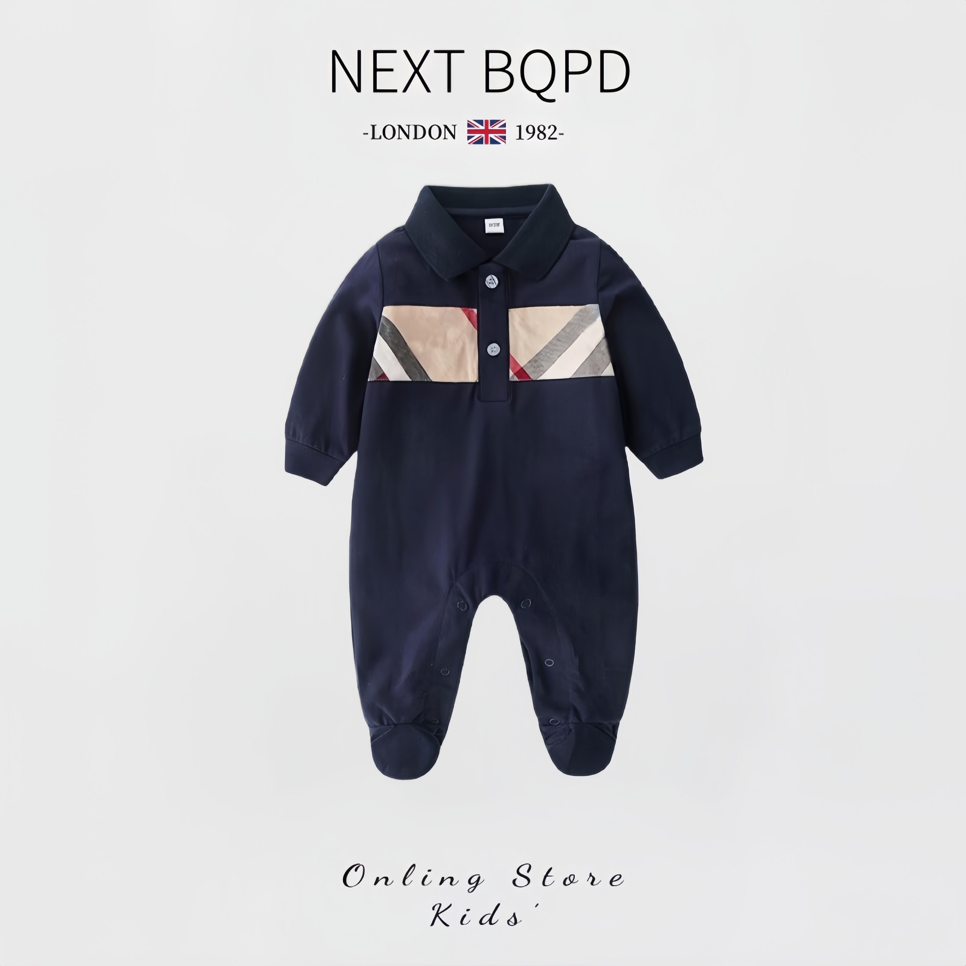 英国NEXT婴儿包脚连体衣英伦秋冬满月男宝宝长袖polo哈衣纯棉外出