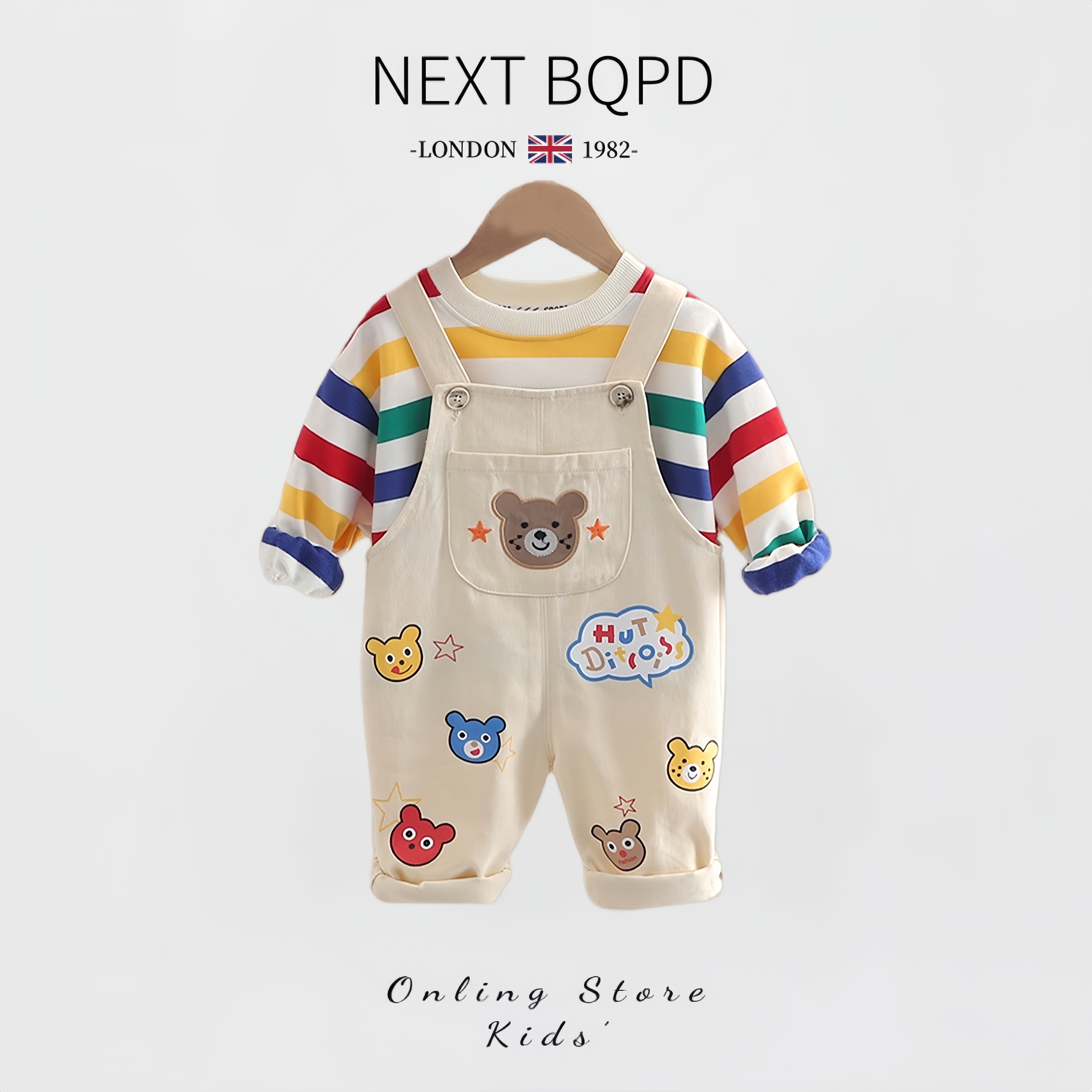 英国NEXTBQPD男宝宝长袖套装秋冬男女童卫衣婴儿卡通背带裤两件套