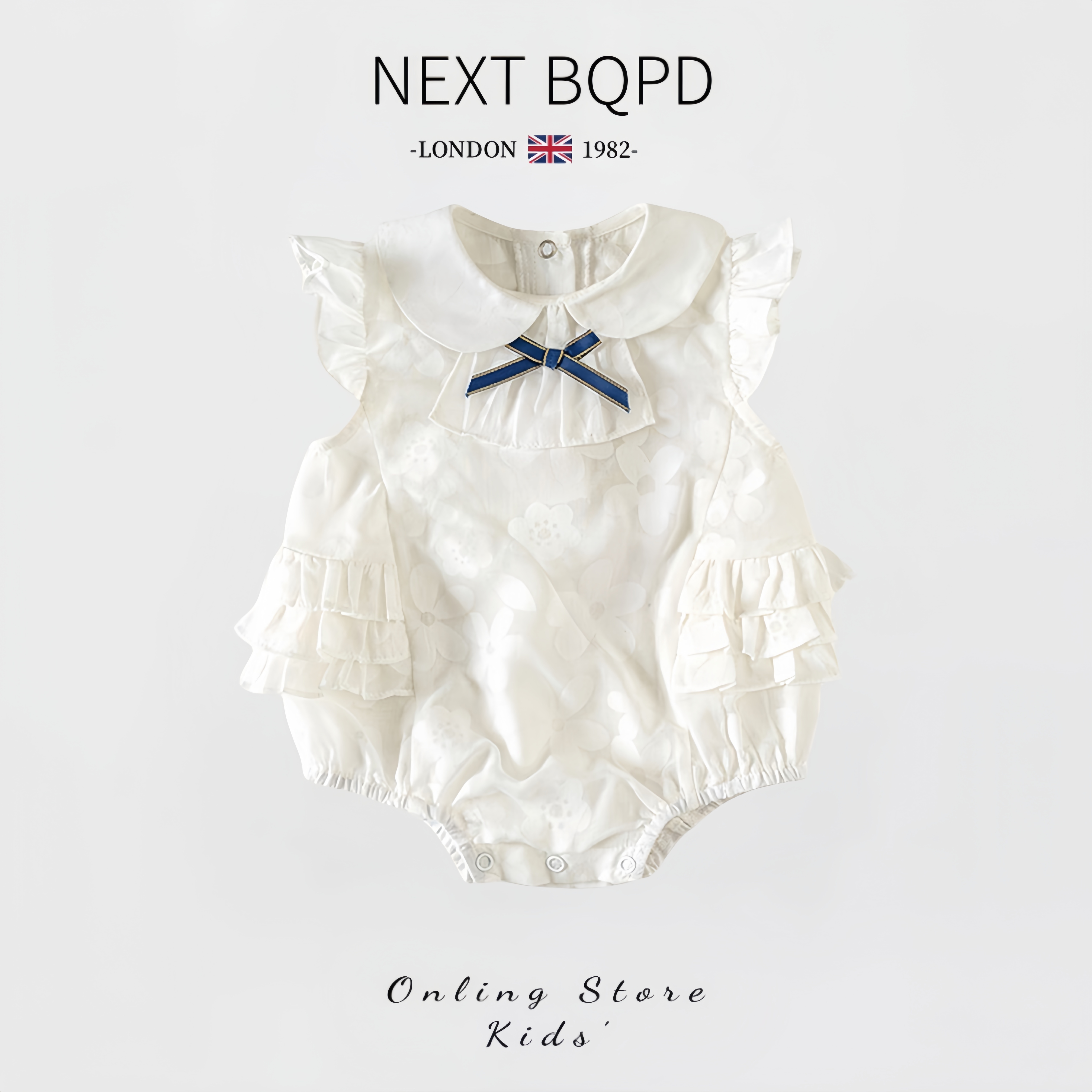 英国NEXT婴儿纯棉包屁衣夏季百天女宝宝蕾丝短袖哈衣满月周岁礼服