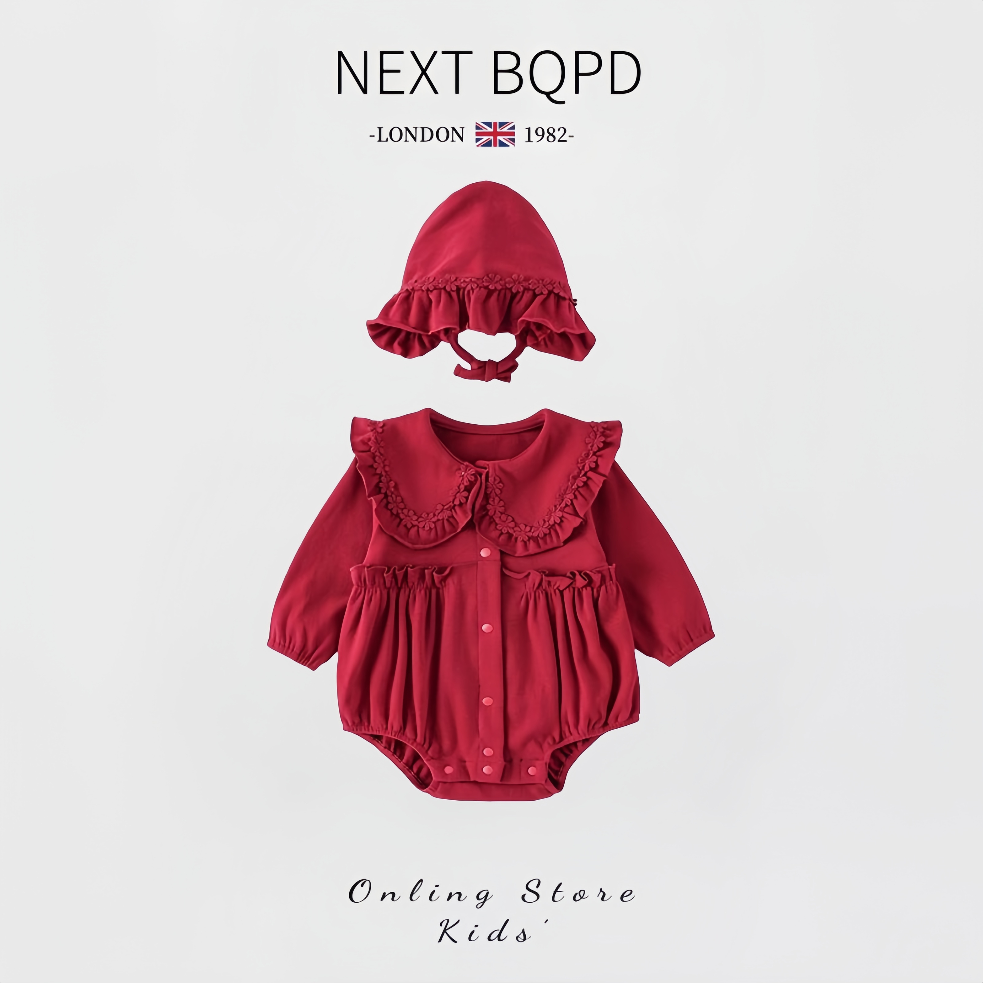 英国NEXTBQPD婴儿红色包屁衣秋冬纯棉女宝宝满月公主哈衣周岁礼服