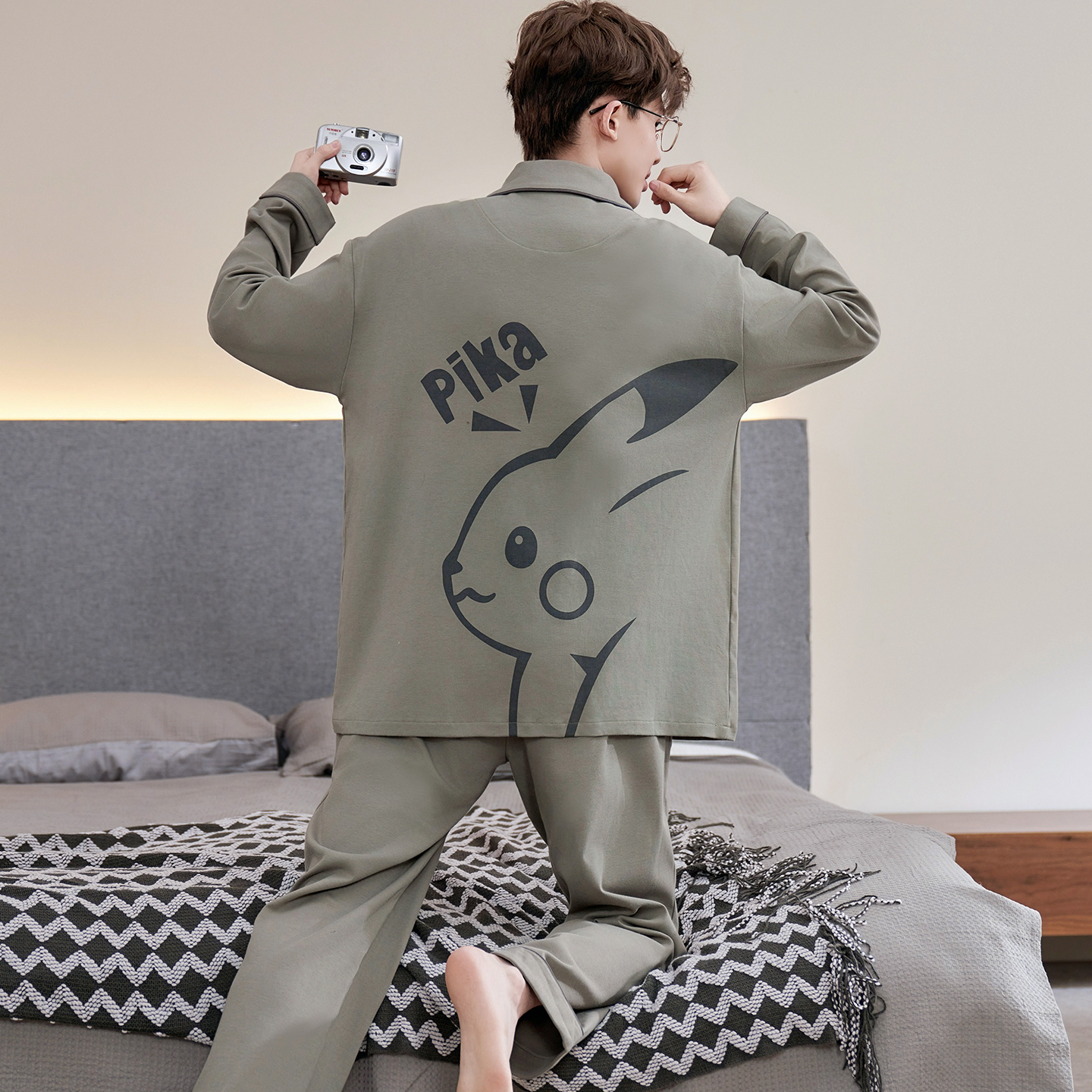 睡衣男士春秋纯棉长袖长裤青少年男生加大码全棉秋冬天家居服套装