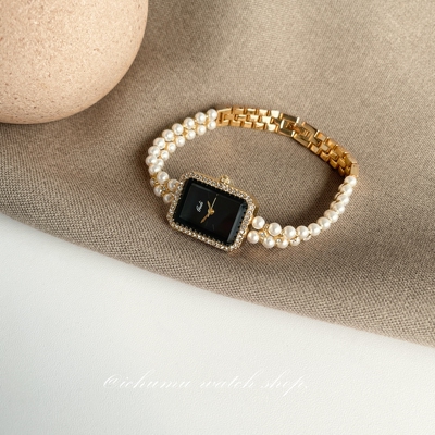 歌迪珍珠链条复古方形女生手表