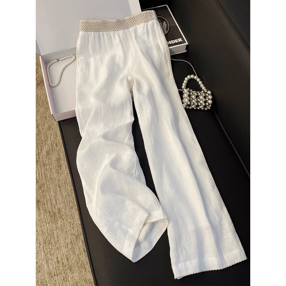 欧货高端简约时尚气质白色阔腿裤2025年夏休闲高端极简慵懒直筒裤