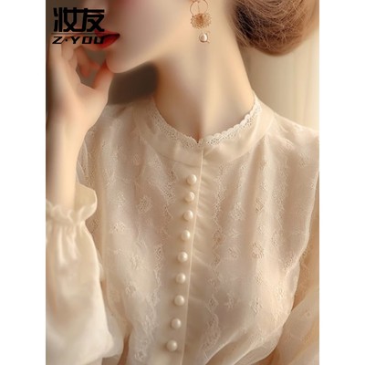 法式轻奢高级感蕾丝打底衫2025新款独特别致洋气小衫女士内搭上衣