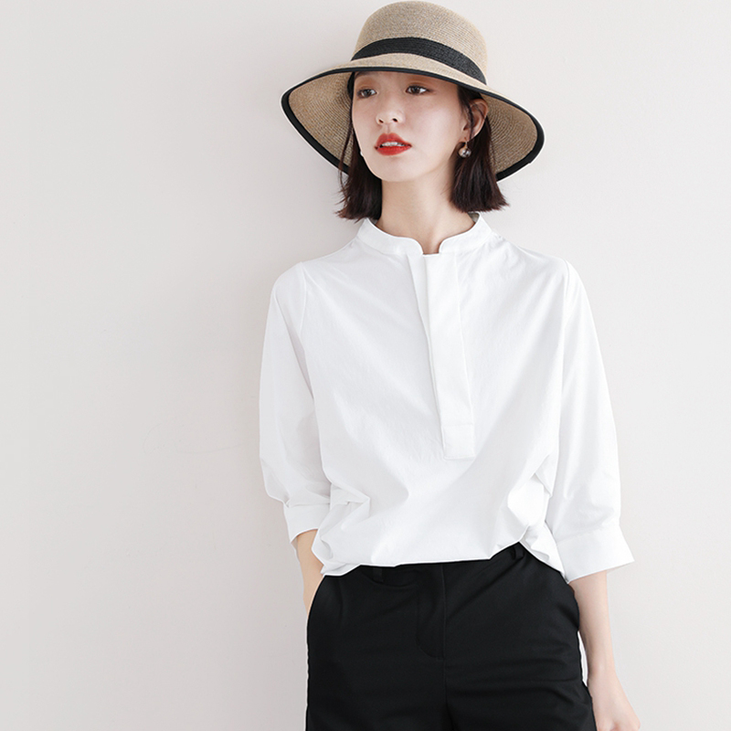 白色短袖衬衫女2025新款夏季高级感轻奢减龄洋气气质五分袖上衣女