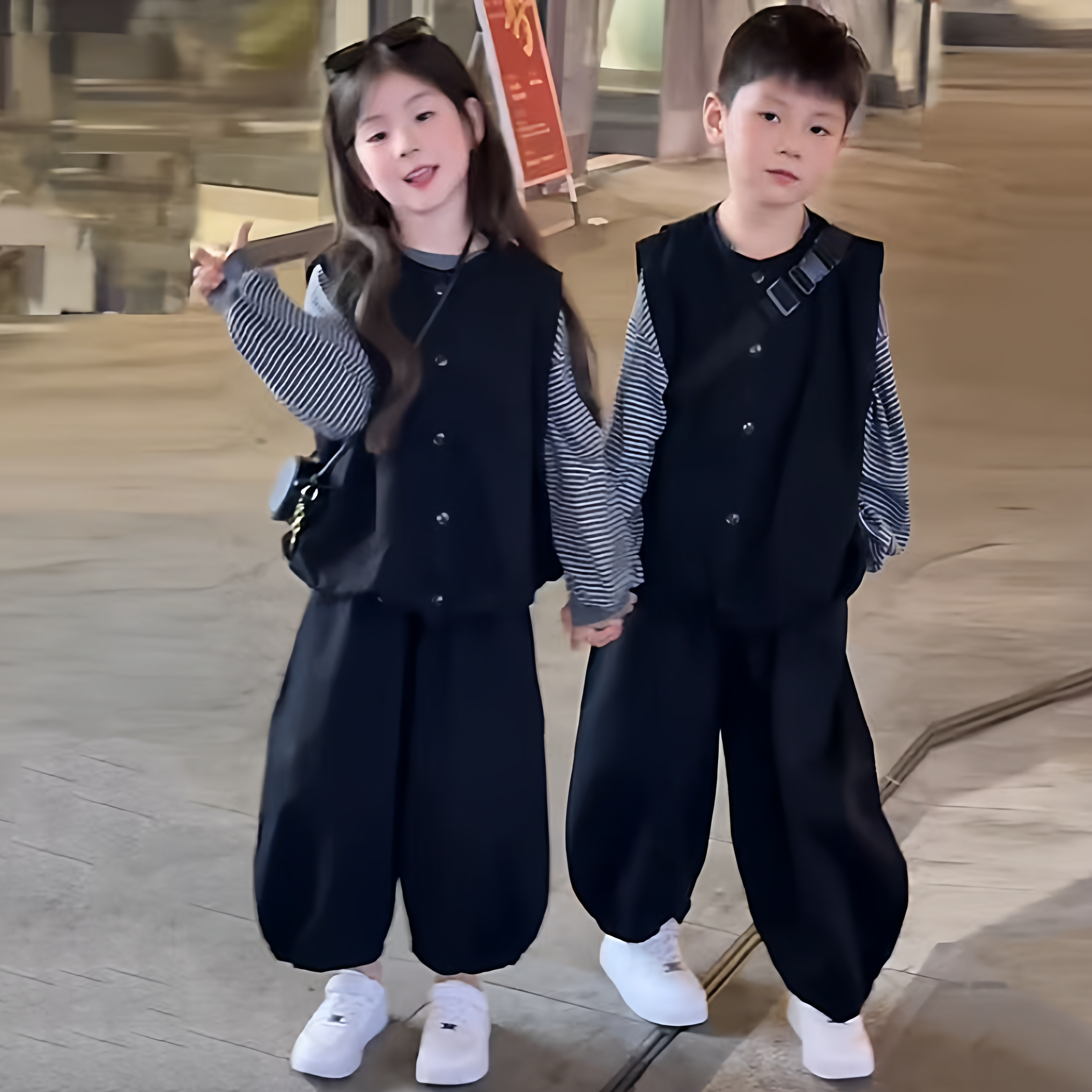 男女童套装2025新款儿童洋气时髦秋装中大童休闲运动马甲三件套装