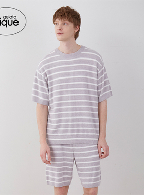 gelato pique春夏男女同款睡衣条纹短袖套头衫PMNT242013
