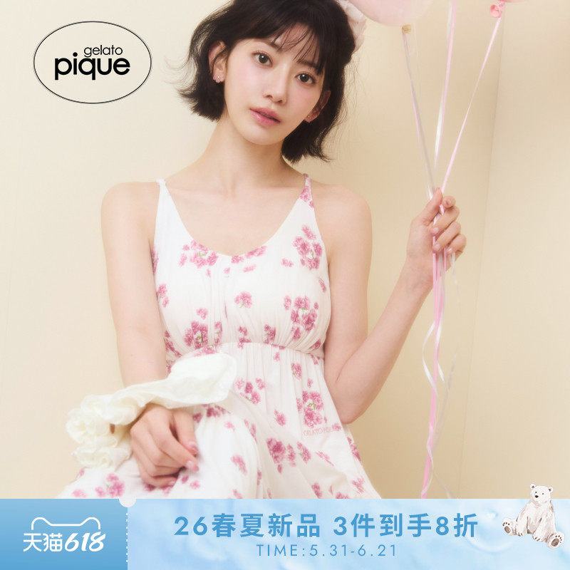 gelato pique26春夏新品女睡裙粉樱花吊带连衣裙带胸垫PWCO261306