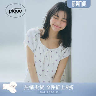 gelato 附胸垫PWFT242296 pique春夏女睡衣碎花荷叶边套头衫