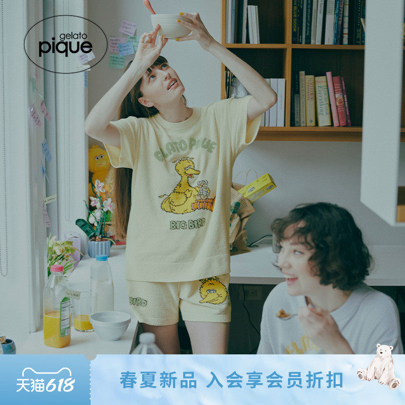 gelato pique26春夏新品女睡衣套装薄绒芝麻街短袖短裤PWNT261109