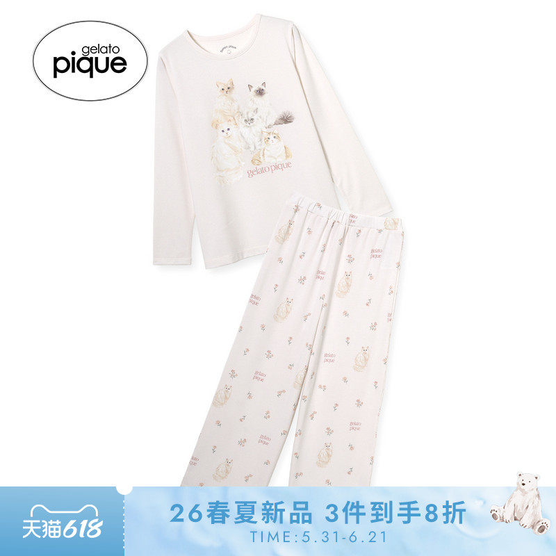 gelato pique26春夏新品大童睡衣猫咪柔软长袖T恤居家PJCT261385