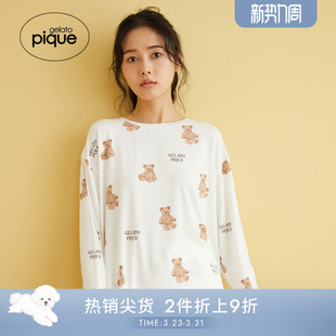 T恤PWCT254370 女睡衣动物蛋糕满印长袖 gelato pique25秋冬新品