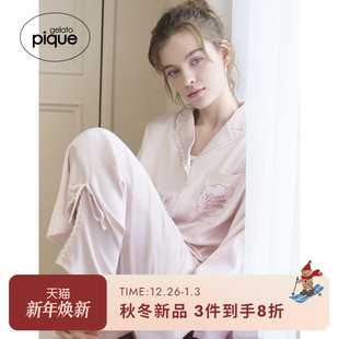 衬衫 女睡衣缎面蕾丝长袖 居家PWFT255264 pique25秋冬新品 gelato