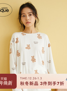 gelato pique25秋冬新品女睡衣动物蛋糕满印长袖T恤PWCT254370