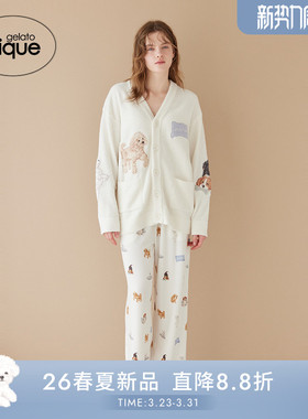 gelato pique26春夏新品男女同款睡裤小狗满印系带长裤PUCP261251