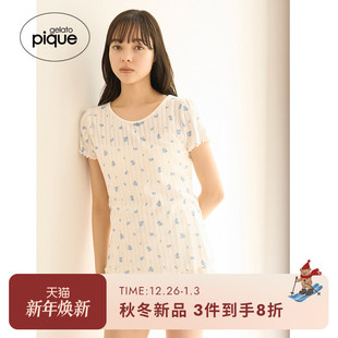 T恤PWCT254244 女睡衣玫瑰碎花木耳边短袖 gelato pique25秋冬新品