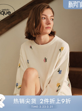 gelato pique秋冬女睡衣半边绒彩色小花套头衫PWNT244052