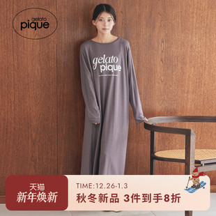 连衣裙居家PWCO255322 女睡裙字母圆领长袖 gelato pique25秋冬新品