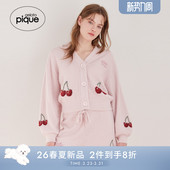 居家PWNT261074 女睡衣半边绒樱桃V领开衫 gelato pique26春夏新品