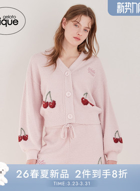 gelato pique26春夏新品女睡衣半边绒樱桃V领开衫居家PWNT261074